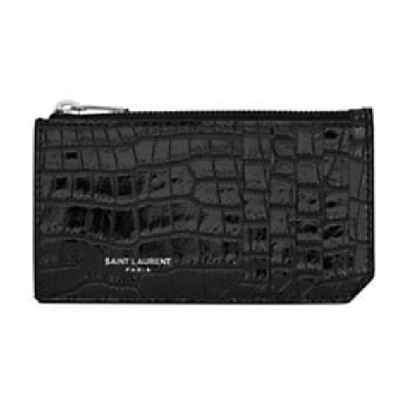 SAINT LAURENT monogram fragment crocodile effect leather zipped card holder - Picture 1 of 5